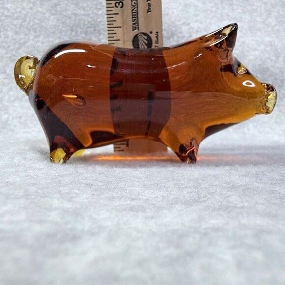 Amber Glass Pig Pilgrim Glass by Rainbow 1970s Vintage Hand Blown Figurine - Picture 9 of 10